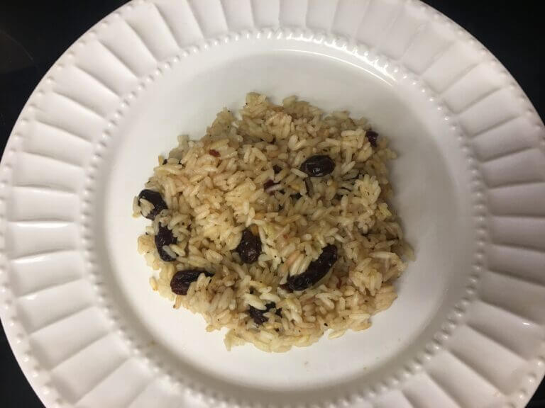 This rice pilaf used dried fruit for a shelf-stable side dish.