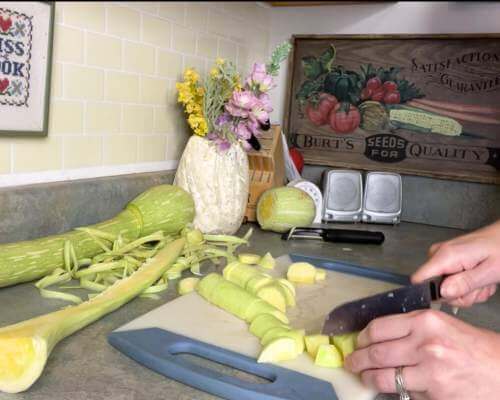cutting zucchini
