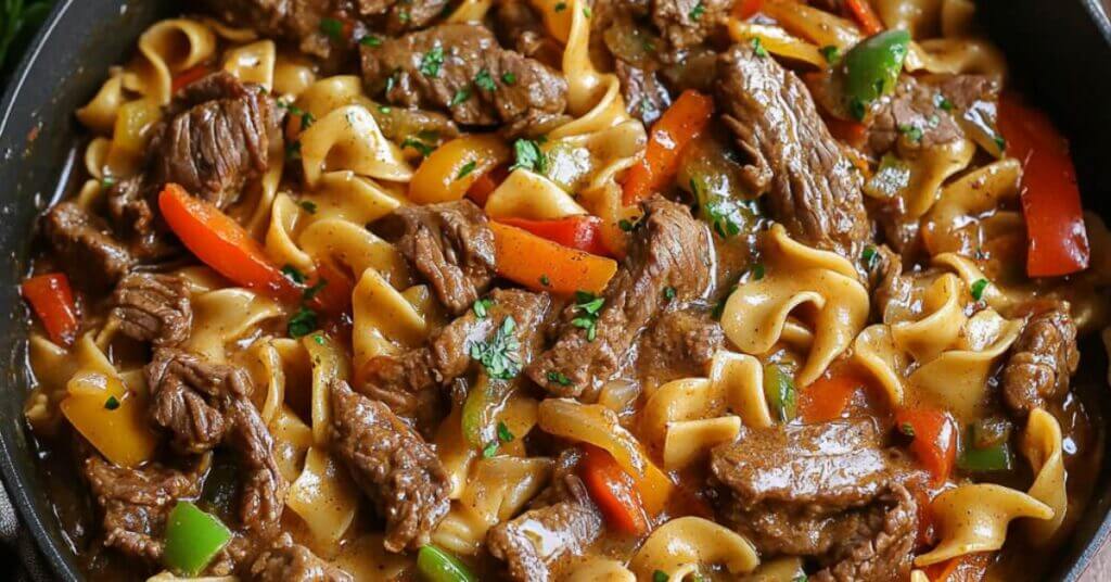 One-Pot-Philly-Cheesesteak-Beef-Tips-and-Noodles
