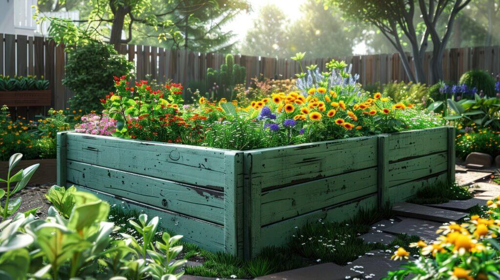 a garden with flowers and plants
