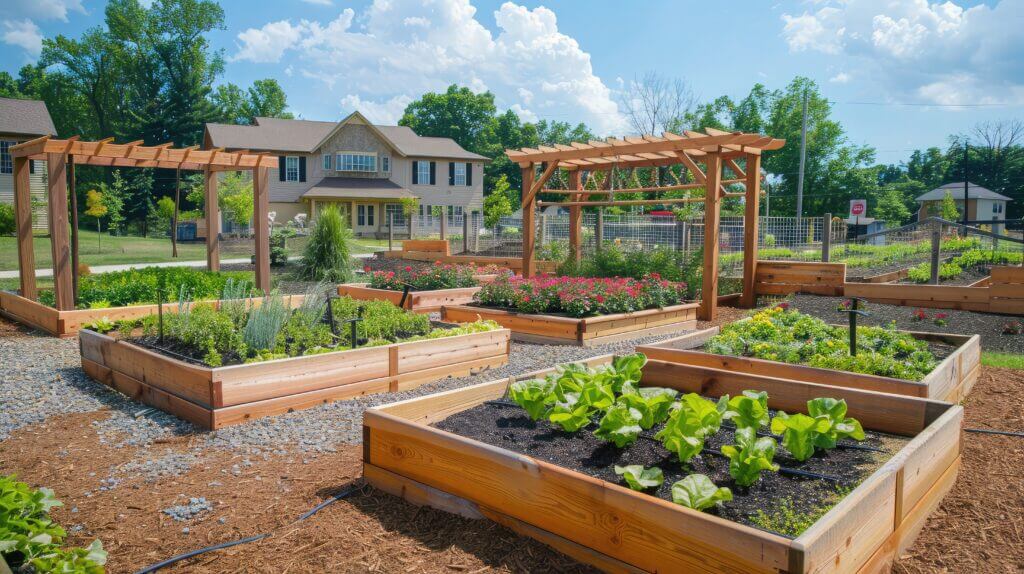 raised garden bed layout with arches