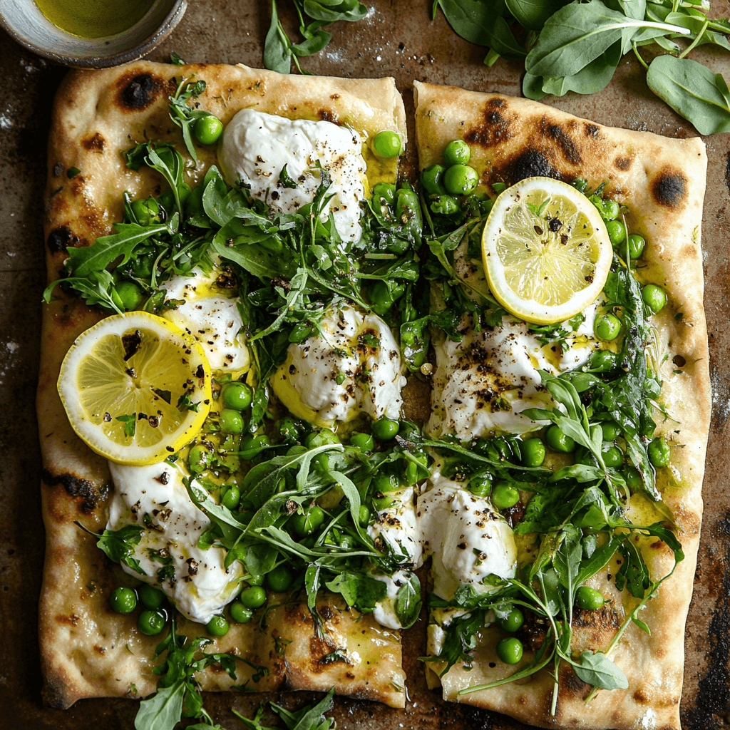  Pea Shoot and Burrata Flatbread