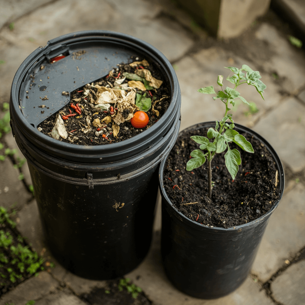 worm composting in a 5-gallon bucket
