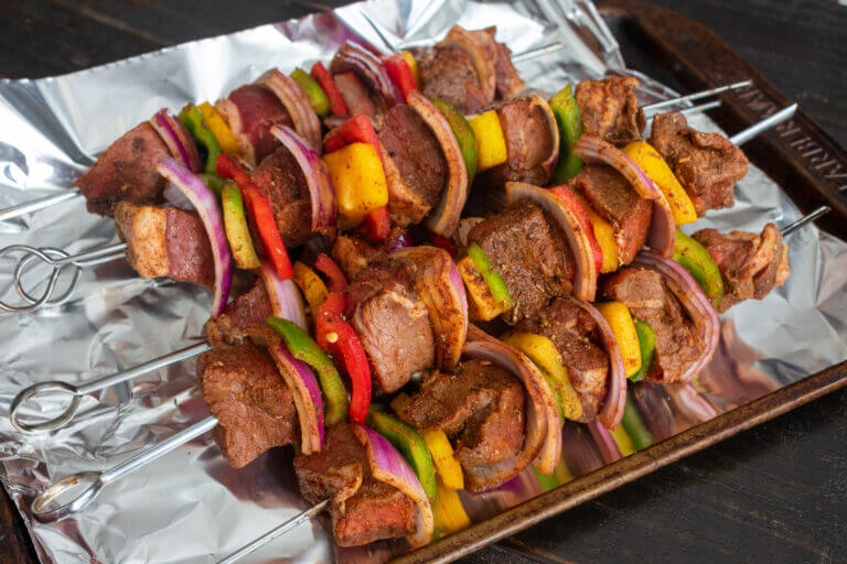 Sheet Pan Steak Fajita Skewers
