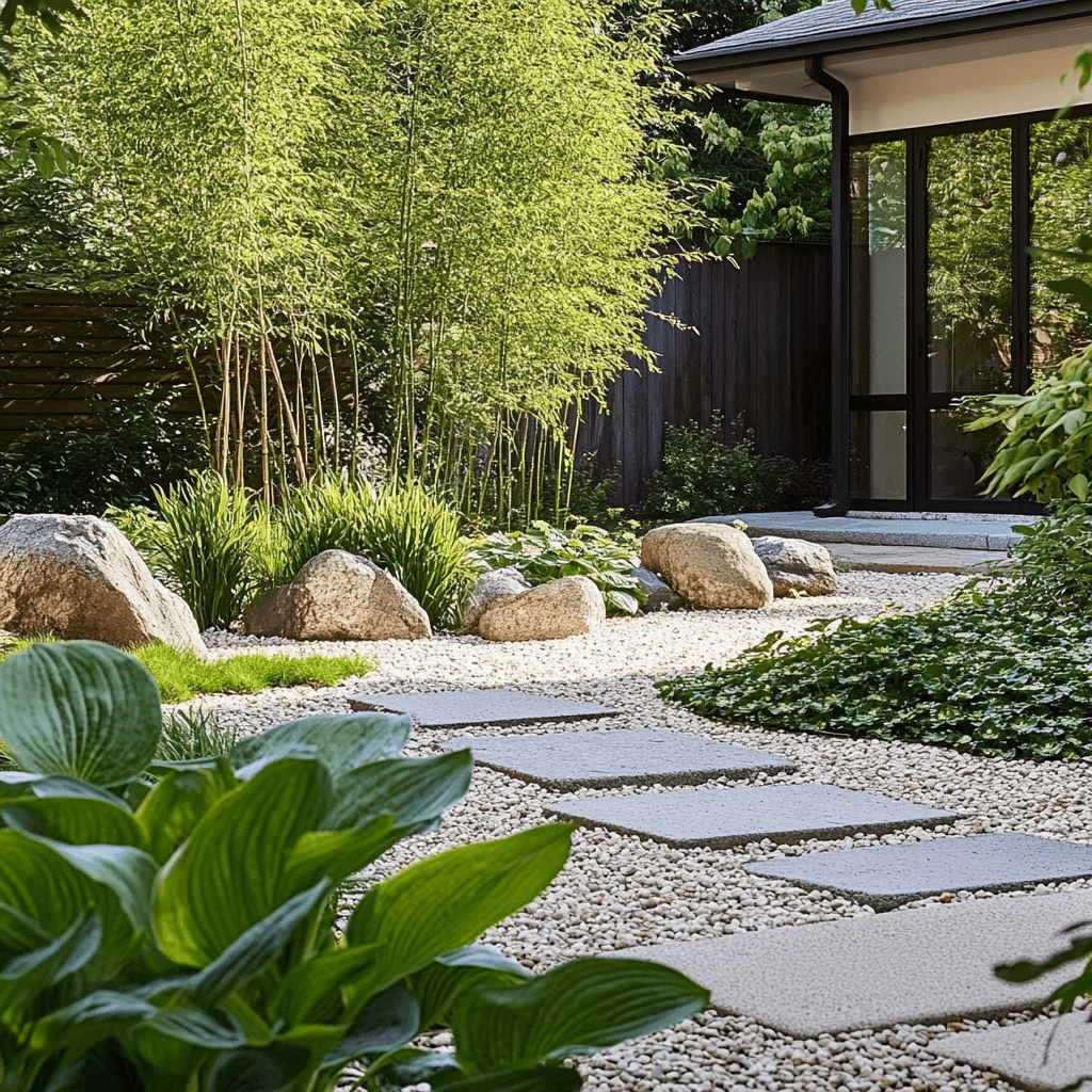 japenese inspired zen garden  front garden ideas

