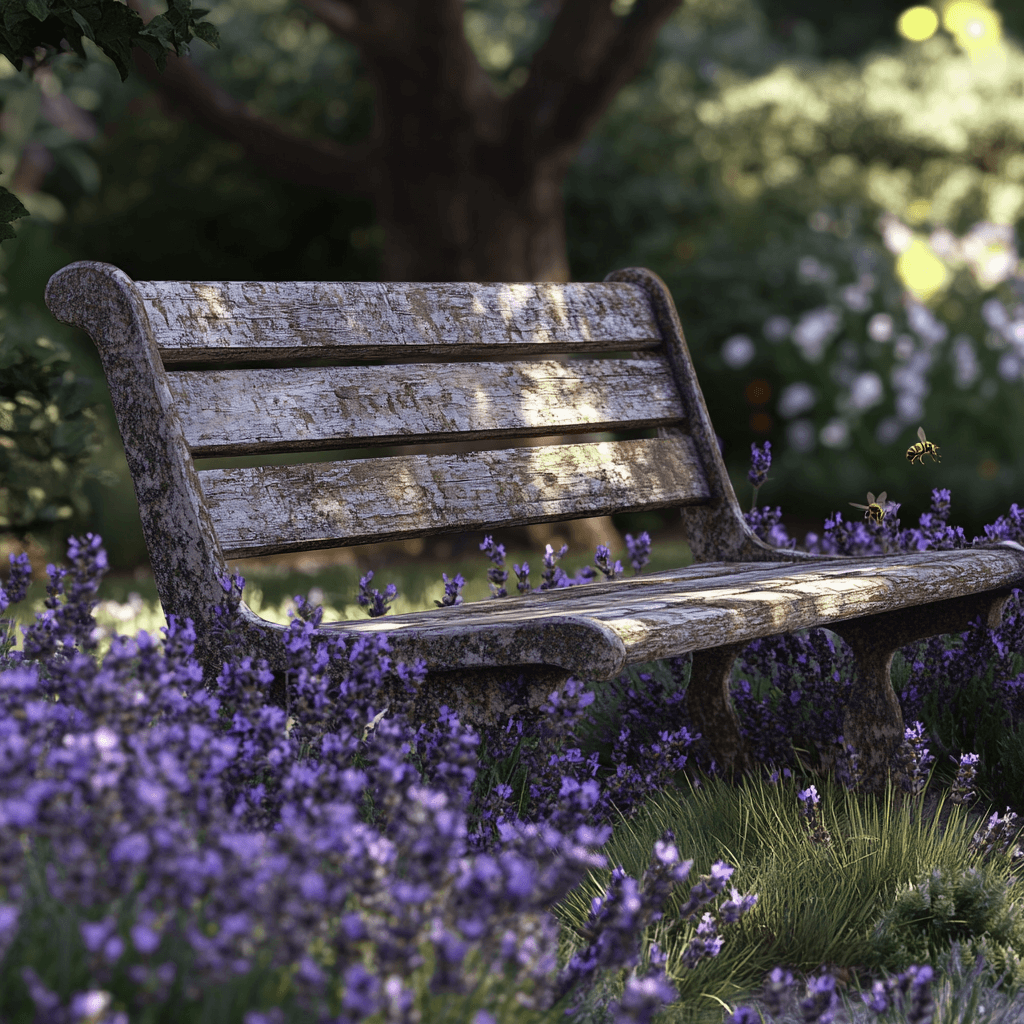 lavendar around garden benches