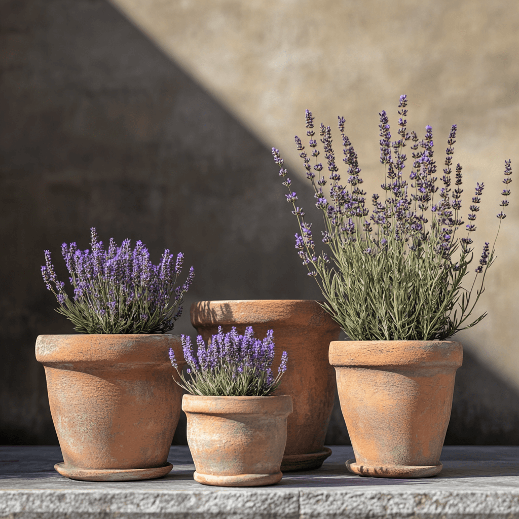 lavendar in terra cotta pots