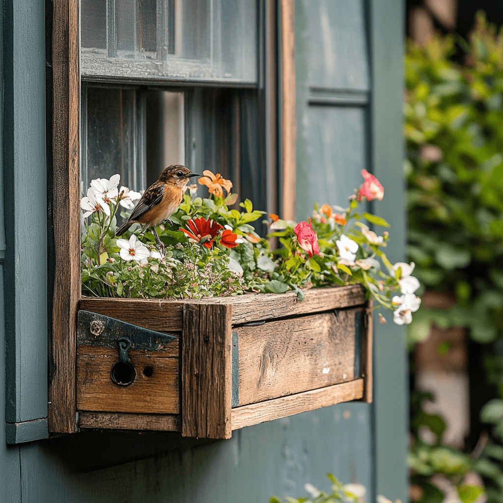 window flower box turned into a bird feeder