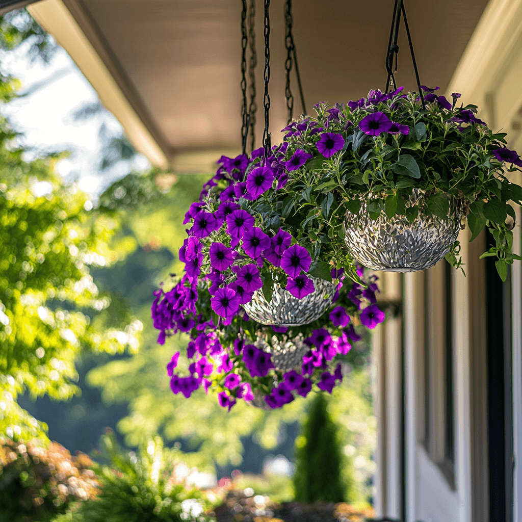 hanging basket arrangements  patio garden ideas.