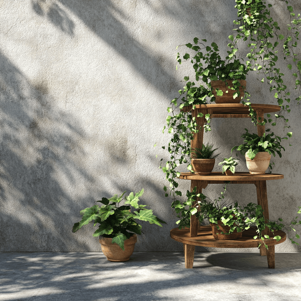 multi leval plant stands  patio garden ideas.