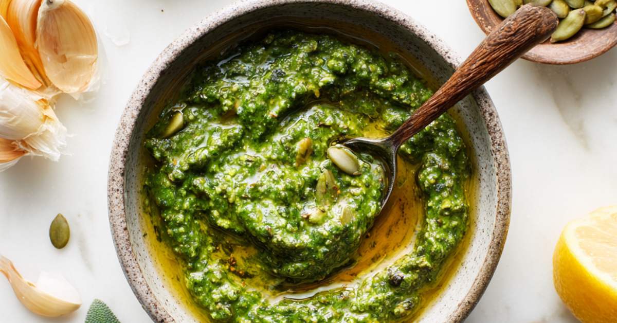 Roasted Garlic & Sage Pumpkin Seed Pesto