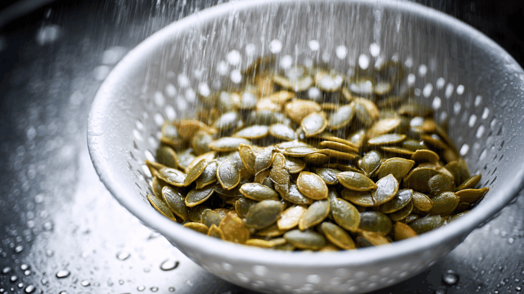 rinsing pumpkin seeds