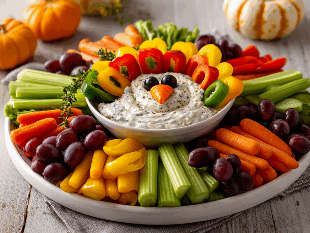 vegetable tray shaped like turkey for thanksgiving