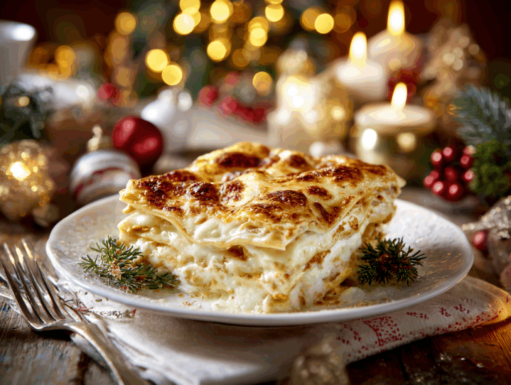 creamy white lasagna for Christmas