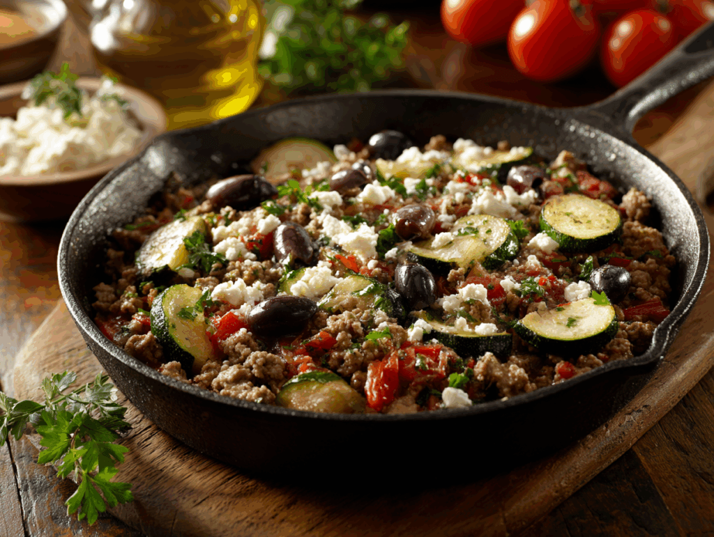 Greek ground turkey skillet