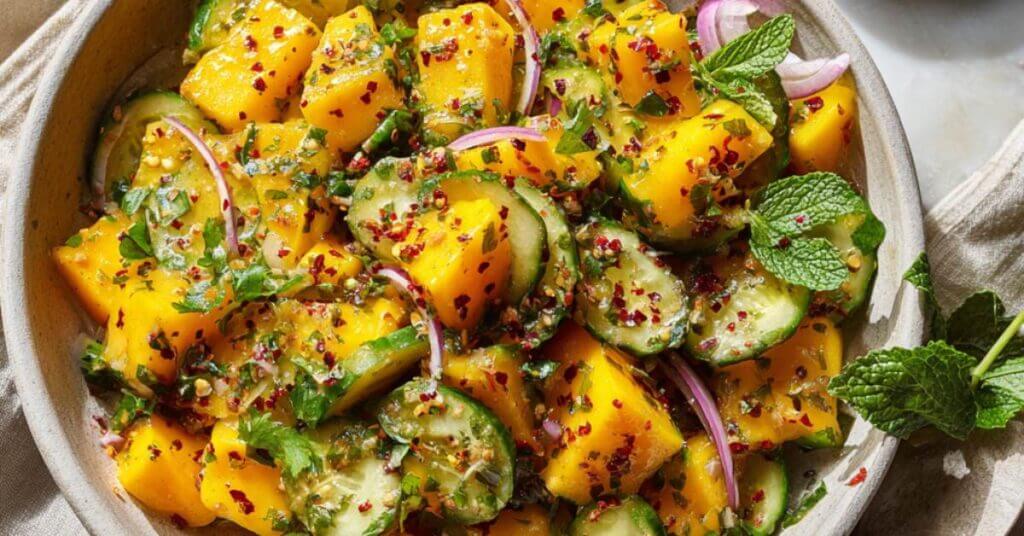 cucumber and mango salad with Chili-lime salt