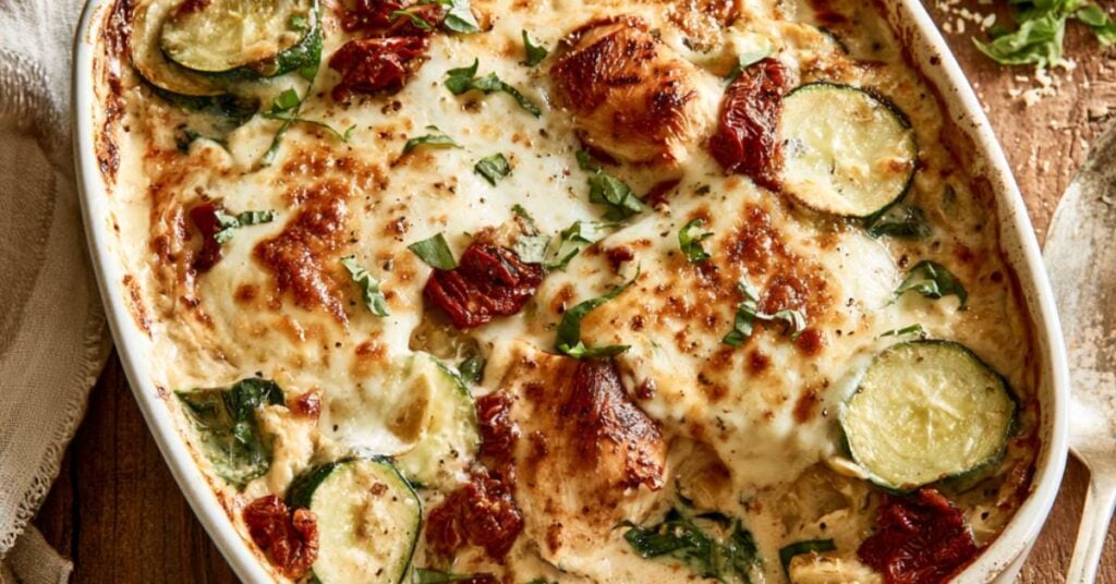 Creamy Tuscan Chicken Zucchini Casserole