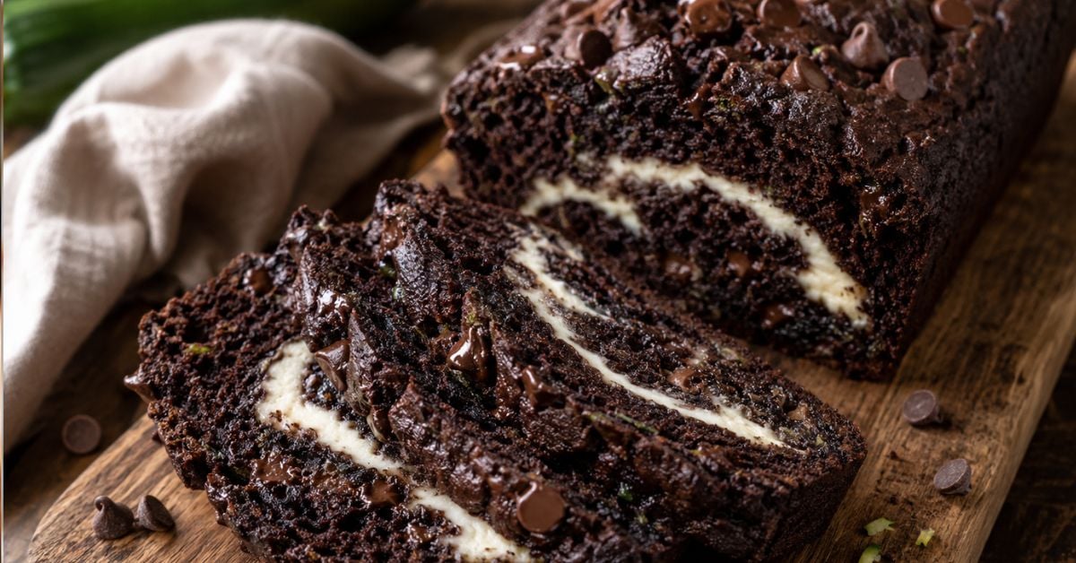 Double Chocolate Zucchini Bread with Cream Cheese Swirl