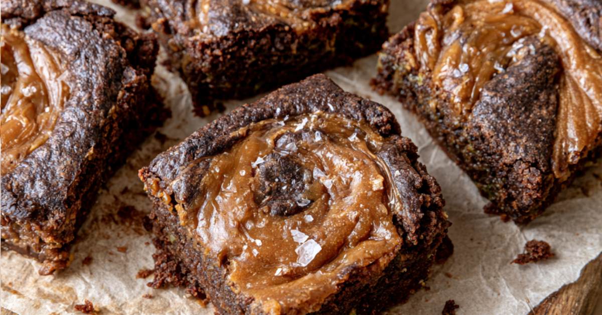 Fudgy Zucchini Brownies with Salted Caramel Swirl