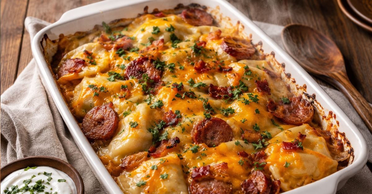 Pierogi And Kielbasa Casserole